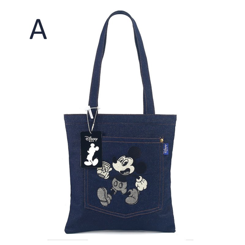 画像1: Mickey Mouse embroidered denim shoulder tote bag 　ミッキーマウス刺繍デニムショルダートートバッグ (1)