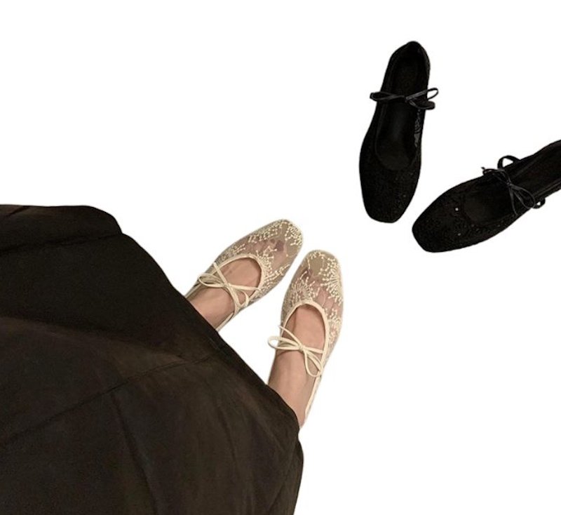 画像11: Women’s Mary Jane style lace flat pumps Shoes  　メリージェーン風スタイルレースフラットパンプス (11)