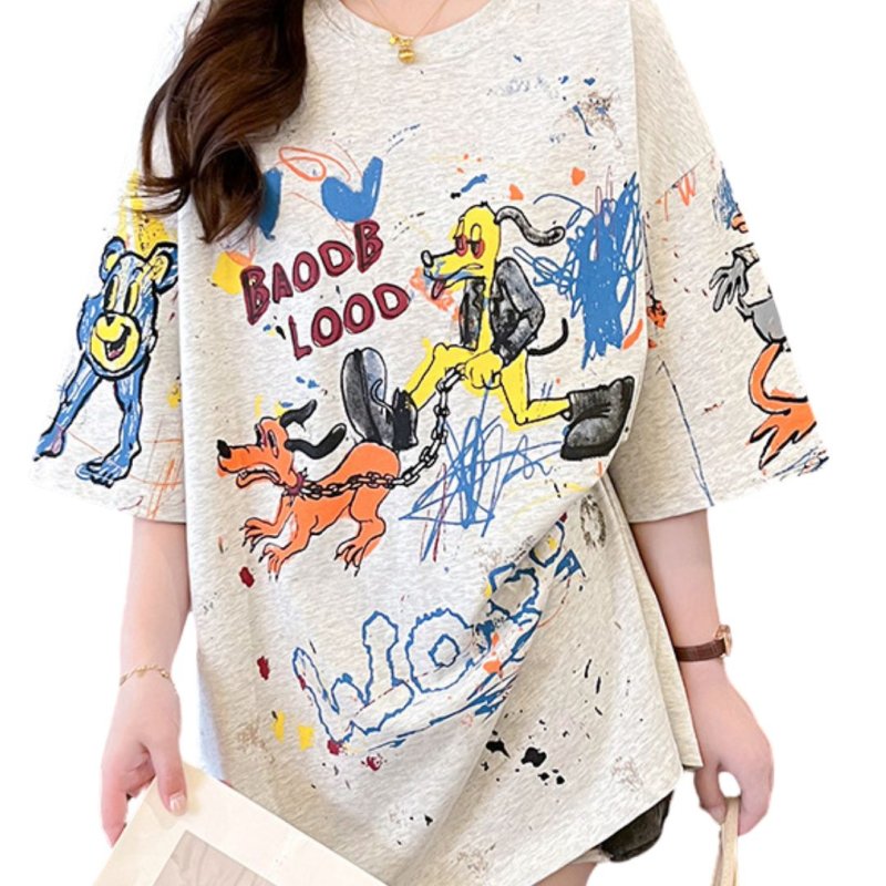 画像3: Unisex Tweety Bear Goofy Dog Graphic Paint Oversized T-shirt  男女兼用 ユニセックス 80s 90s ヴィンテージ風 古着風 グーフィー ベア トゥイーティー グラフィックペイントオーバーサイズ半袖Tシャツ (3)
