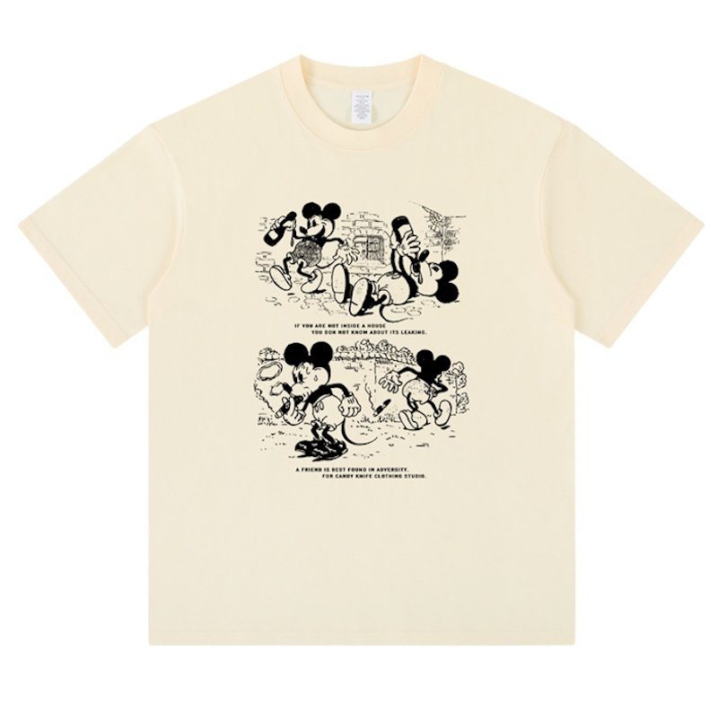 画像1: Unisex drunk mickey mouse print Short Sleeve T-Shirt 　ドランクミッキーマウスプリント 半袖ラウンドネック Tシャツ ユニセックス 男女兼用 (1)