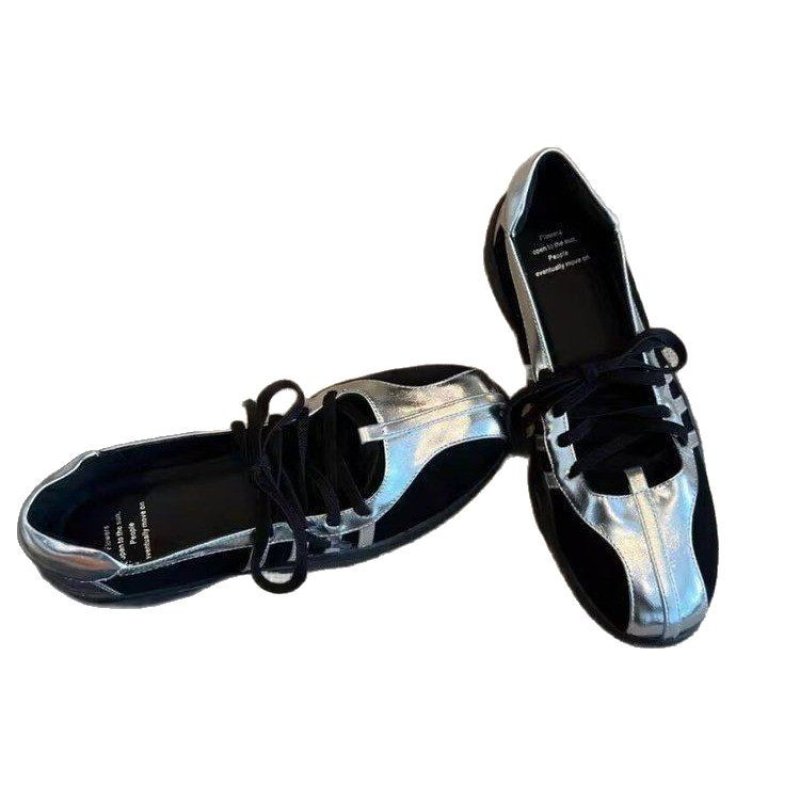 画像1: Women's Round Head Mary Jane Lace Up Ballet Shoes Sneakers Pumps Shoes　 メリージェーンフレンチレースアップレザーバレースニーカーバレリーナシューズ (1)
