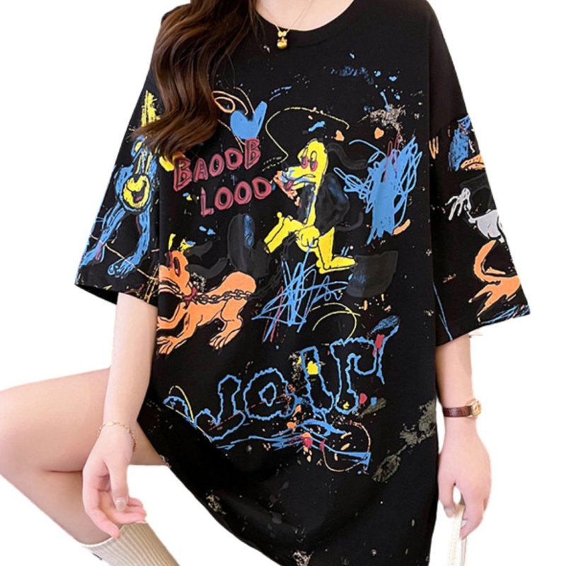 画像4: Unisex Tweety Bear Goofy Dog Graphic Paint Oversized T-shirt  男女兼用 ユニセックス 80s 90s ヴィンテージ風 古着風 グーフィー ベア トゥイーティー グラフィックペイントオーバーサイズ半袖Tシャツ (4)