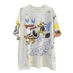 画像1: Unisex Tweety Bear Goofy Dog Graphic Paint Oversized T-shirt  男女兼用 ユニセックス 80s 90s ヴィンテージ風 古着風 グーフィー ベア トゥイーティー グラフィックペイントオーバーサイズ半袖Tシャツ (1)