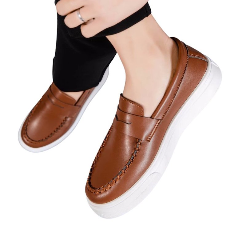 画像7: British Style Leather Loafer Moccasins  男女兼用 ブリティッシュレザー厚底ローファー スリッポンモカシンシューズ (7)
