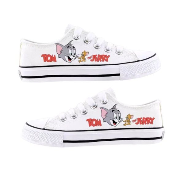 画像1: Unisex Tom and Jerry Painted Lace-up Canvas Sneakers　 ユニセックス 男女兼用  トム＆ジェリーペイントキャンバスレースアップスニーカー (1)
