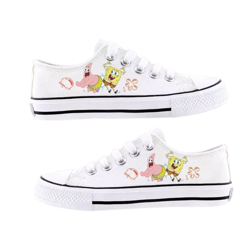 画像1: Unisex Spongebob Painted Lace-up Canvas Sneakers　 ユニセックス 男女兼用 スポンジボブペイントキャンバスレースアップスニーカー (1)