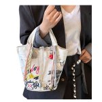 画像5: Graffiti denim bucket tote shoulder bag shoulder tote bag 　グラフィティデニムバケットショルダートートバッグ (5)