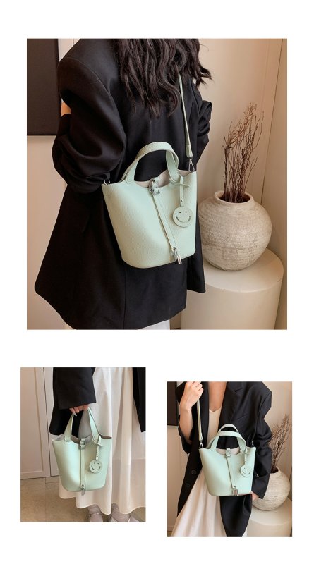 画像3: Ladies PU Leather Lock Smile Charm Bag Handbag Tote Shoulder Bag PU レザー スマイル チャーム付き 鍵付き ロック トートショルダーバッグ (3)