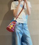 画像8: Shoulder crossbody bag with colorful diamond woven clothbucket tote shoulder bag  　カラフルダイヤモンド織りクロス付きショルダークロスボディバッグバケットバッグ (8)