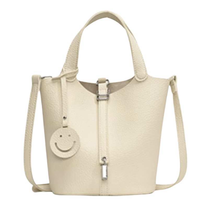 画像1: Ladies PU Leather Lock Smile Charm Bag Handbag Tote Shoulder Bag PU レザー スマイル チャーム付き 鍵付き ロック トートショルダーバッグ (1)