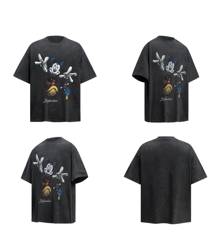 画像3: unisex Retro Vintage Style Black Magician Mickey Mouse print Short Sleeve T-Shirt  　レトロヴィンテージスタイブラックマジシャンミッキーマウスプリント半袖ラウンドネック Tシャツ ユニセックス 男女兼用 (3)
