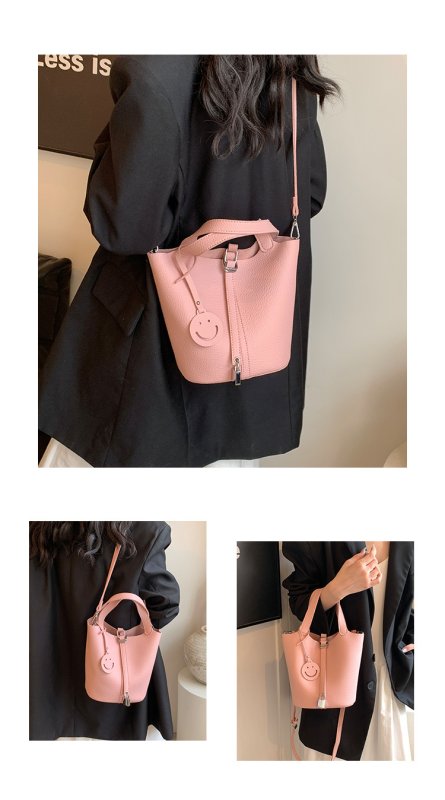 画像4: Ladies PU Leather Lock Smile Charm Bag Handbag Tote Shoulder Bag PU レザー スマイル チャーム付き 鍵付き ロック トートショルダーバッグ (4)