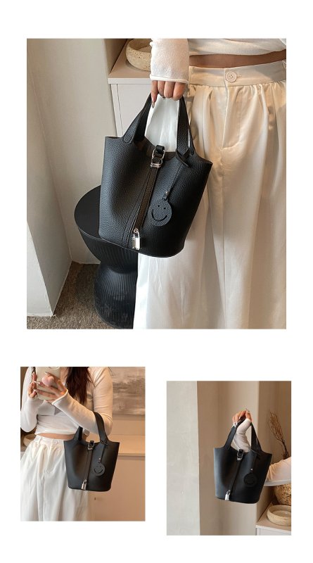 画像5: Ladies PU Leather Lock Smile Charm Bag Handbag Tote Shoulder Bag PU レザー スマイル チャーム付き 鍵付き ロック トートショルダーバッグ (5)
