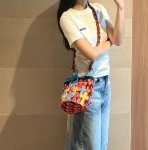 画像9: Shoulder crossbody bag with colorful diamond woven clothbucket tote shoulder bag  　カラフルダイヤモンド織りクロス付きショルダークロスボディバッグバケットバッグ (9)