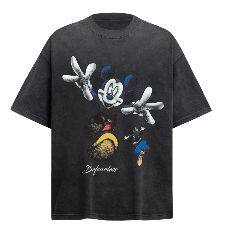 画像1: unisex Retro Vintage Style Black Magician Mickey Mouse print Short Sleeve T-Shirt  　レトロヴィンテージスタイブラックマジシャンミッキーマウスプリント半袖ラウンドネック Tシャツ ユニセックス 男女兼用 (1)