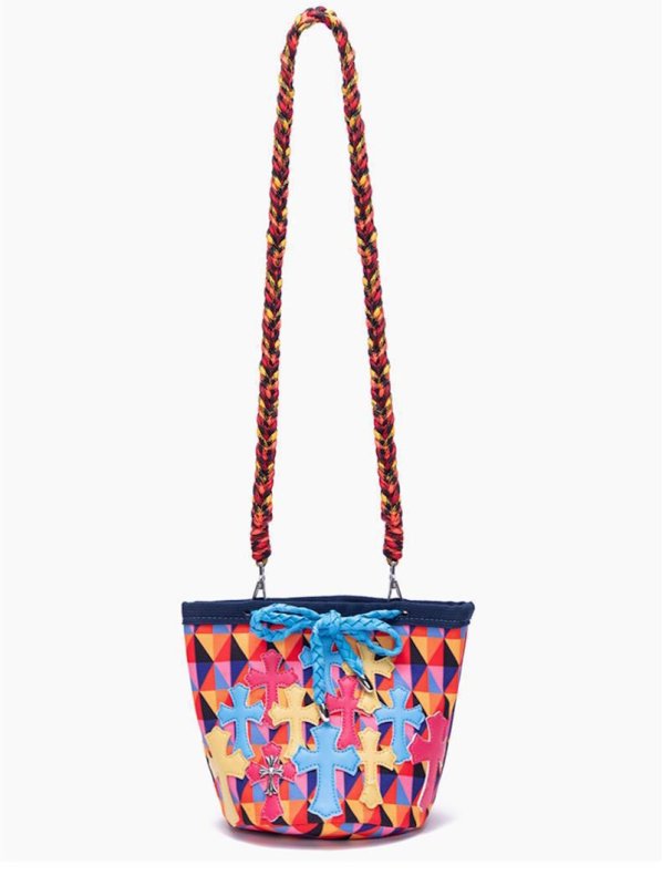画像2: Shoulder crossbody bag with colorful diamond woven clothbucket tote shoulder bag   カラフルダイヤモンド織りクロス付きショルダークロスボディバッグバケットバッグ (2)