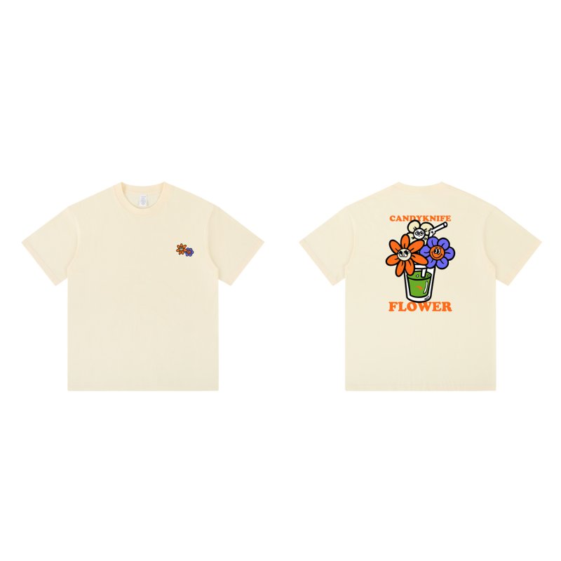 画像4: unisex Smile Flower Print Short Sleeve T-Shirt  　スマイルフラワープリント半袖ラウンドネック Tシャツ ユニセックス 男女兼用 (4)