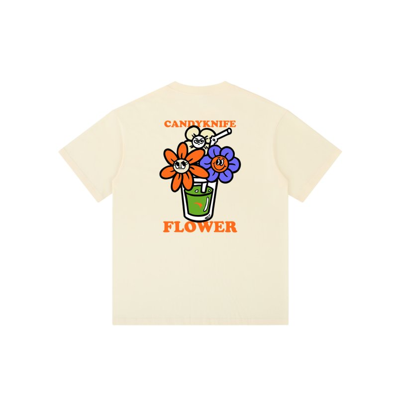 画像8: unisex Smile Flower Print Short Sleeve T-Shirt  　スマイルフラワープリント半袖ラウンドネック Tシャツ ユニセックス 男女兼用 (8)