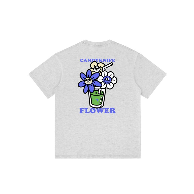 画像7: unisex Smile Flower Print Short Sleeve T-Shirt  　スマイルフラワープリント半袖ラウンドネック Tシャツ ユニセックス 男女兼用 (7)