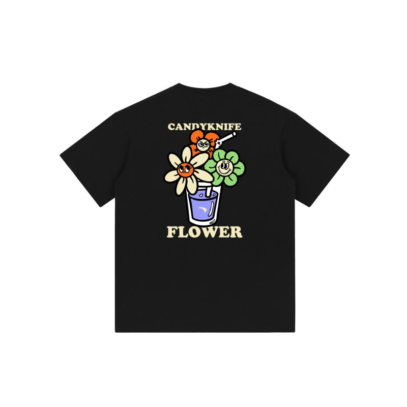 画像6: unisex Smile Flower Print Short Sleeve T-Shirt  　スマイルフラワープリント半袖ラウンドネック Tシャツ ユニセックス 男女兼用 (6)