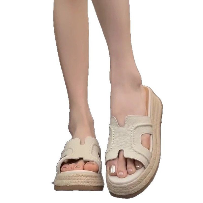 画像5:  Espadrille H Leather platform  sandal slippers　エスパドリーユHレザープラットフォームサンダルスリッパ (5)