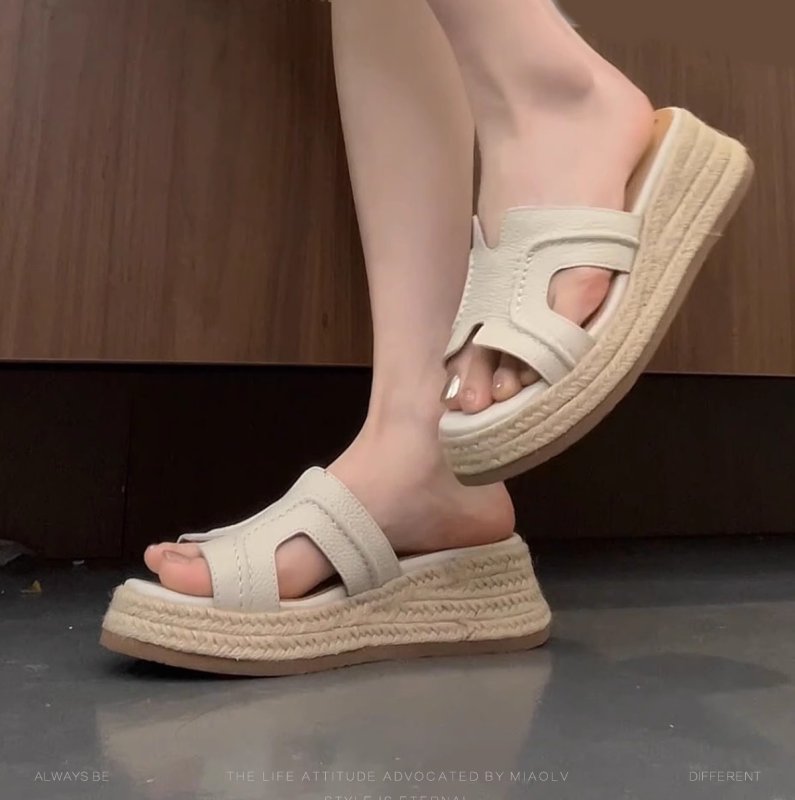 画像9:  Espadrille H Leather platform  sandal slippers　エスパドリーユHレザープラットフォームサンダルスリッパ (9)