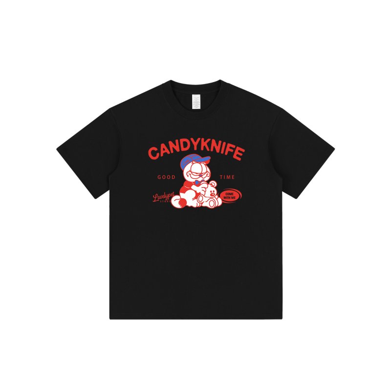 画像3: unisex Garfield x Bear Print Short Sleeve T-Shirt   ガーフィールド×ベアプリント半袖ラウンドネック Tシャツ ユニセックス 男女兼用 (3)