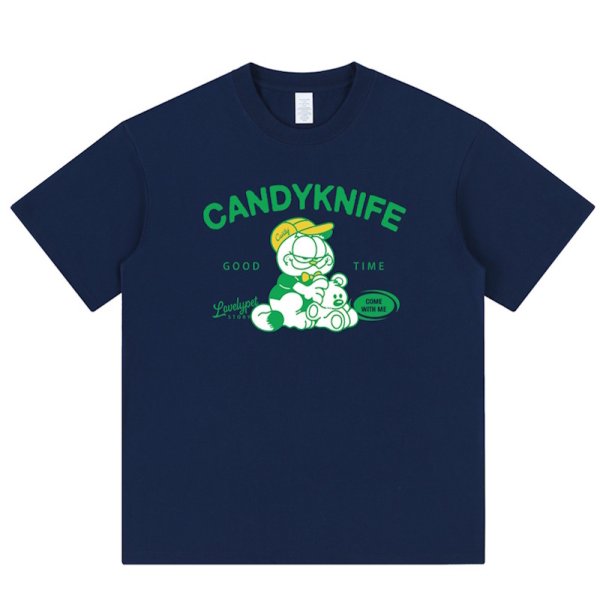 画像1: unisex Garfield x Bear Print Short Sleeve T-Shirt  　ガーフィールド×ベアプリント半袖ラウンドネック Tシャツ ユニセックス 男女兼用 (1)