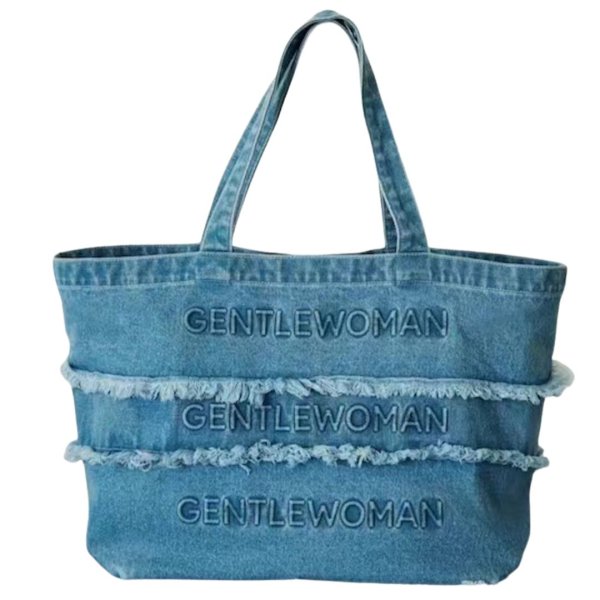 画像1: Unisex Gentlewoman Denim Fringe Tote Shoulder Bag　　ユニセックスGentlewomanデニムフリンジトートショルダーバッグ (1)