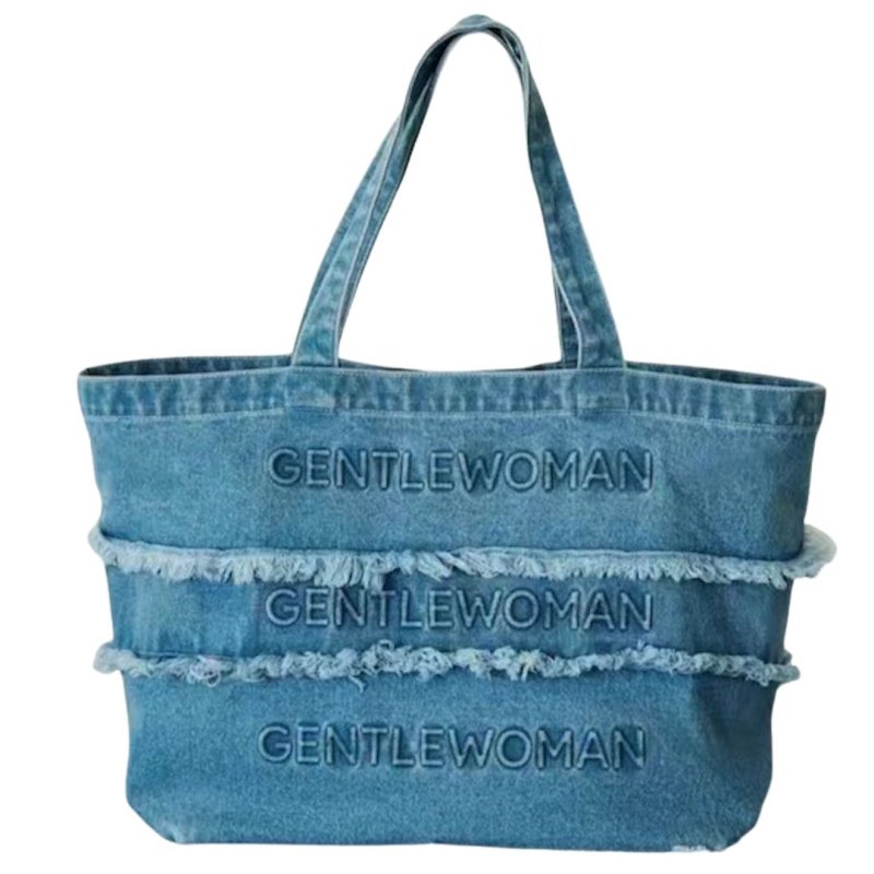 画像1: Unisex Gentlewoman Denim Fringe Tote Shoulder Bag　　ユニセックスGentlewomanデニムフリンジトートショルダーバッグ (1)
