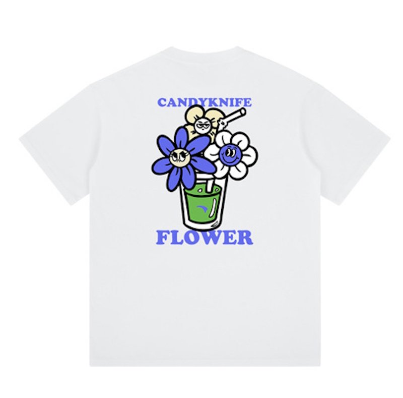 画像5: unisex Smile Flower Print Short Sleeve T-Shirt  　スマイルフラワープリント半袖ラウンドネック Tシャツ ユニセックス 男女兼用 (5)
