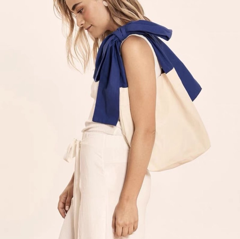 画像4: Spanish PAPIROGA girly large capacity extra large ribbon canvas Tote Shoulder Bag  ガーリーラージリボンキャンバス トートショルダーバッグ (4)