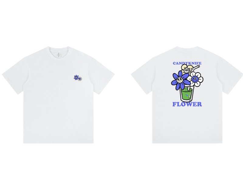 画像1: unisex Smile Flower Print Short Sleeve T-Shirt  　スマイルフラワープリント半袖ラウンドネック Tシャツ ユニセックス 男女兼用 (1)