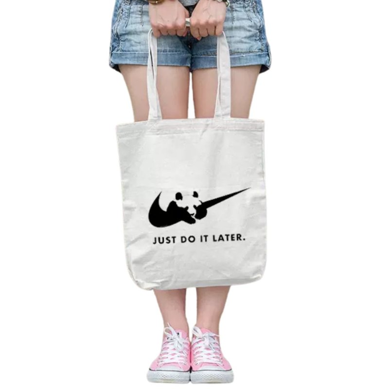 画像2: Unisex Panda Just do it later Logo Cotton Eco Tote Bag ユニセックス 男女兼用 パンダ ジャスト ドゥ イット レーター スウェット  コットン エコ トートバッグ (2)