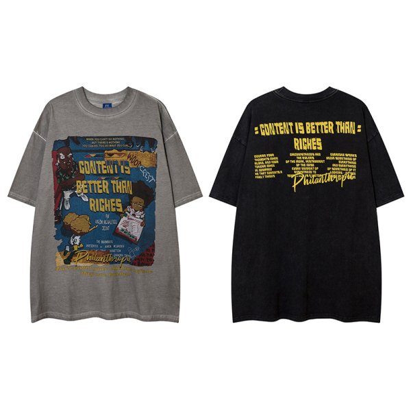 画像1: unisex Vintage style hip hop character print Short Sleeve T-Shirt  　ビンテージスタイルヒップホップキャラクタープリント半袖ラウンドネック Tシャツ ユニセックス 男女兼用 (1)