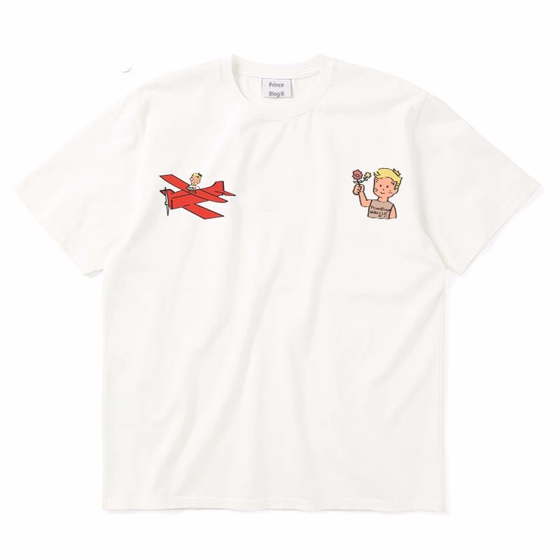 画像2: unisex Fairy Tail Town Little Prince Joint Print Short Sleeve T-Shirt  　フェアリーテイルタウン リトルプリンス ジョイントプリント半袖ラウンドネック Tシャツ ユニセックス 男女兼用 (2)