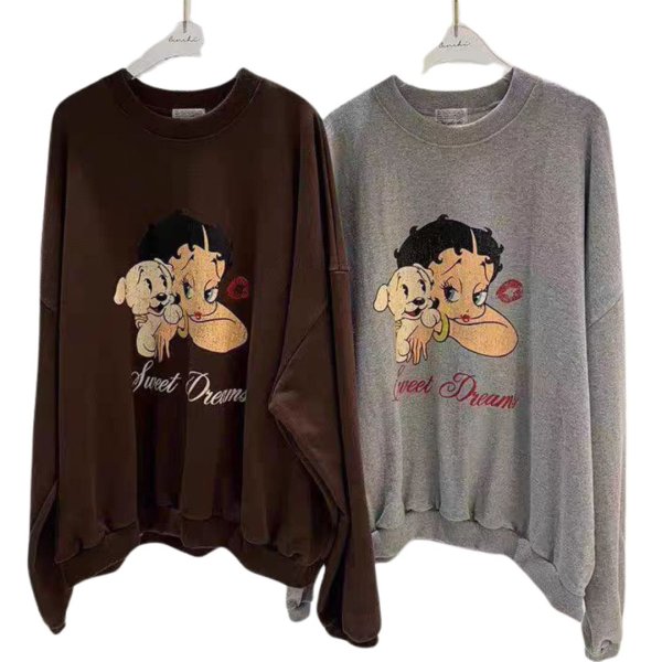 画像1: Oversized Vintage Betty Boop Sweet Dream Joint Sweat 韓国 ヴィンテージ風 ベティ ベティブープ ベティちゃん オーバーサイズ スウェットトレーナー (1)
