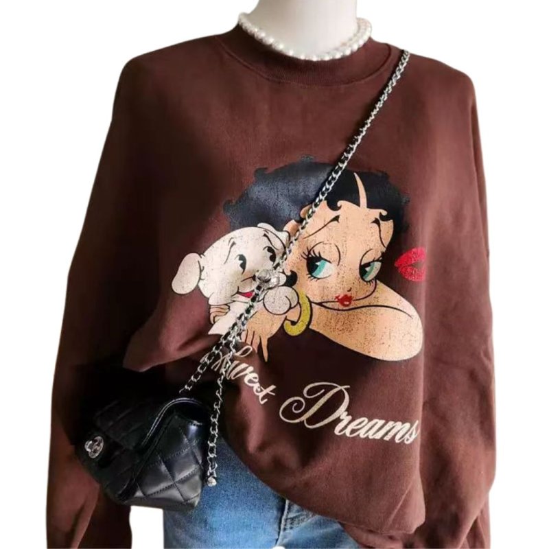 画像2: Oversized Vintage Betty Boop Sweet Dream Joint Sweat 韓国 ヴィンテージ風 ベティ ベティブープ ベティちゃん オーバーサイズ スウェットトレーナー (2)
