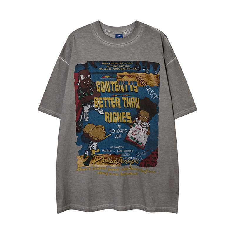 画像2: unisex Vintage style hip hop character print Short Sleeve T-Shirt   ビンテージスタイルヒップホップキャラクタープリント半袖ラウンドネック Tシャツ ユニセックス 男女兼用 (2)