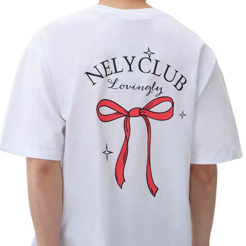 画像7: unisex ribbon Print Short Sleeve T-Shirt  　リボンプリント半袖ラウンドネック Tシャツ ユニセックス 男女兼用 (7)