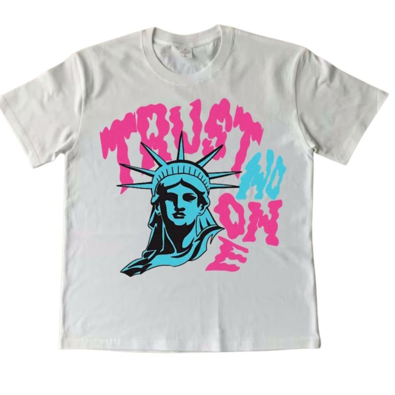 画像2: unisex TRUST NO ONE Statue of Liberty Print Short Sleeve T-Shirt  　TRUST NO ONE 自由の女神プリント半袖ラウンドネック Tシャツ ユニセックス 男女兼用 (2)