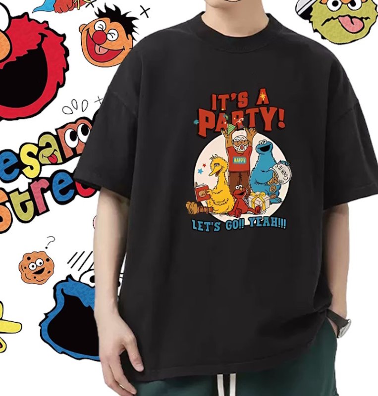 画像9: unisex sesame street IT'S A PARTY!Print Short Sleeve T-Shirt   セサミストリート IT'S A PARTY!プリント半袖ラウンドネック Tシャツ ユニセックス 男女兼用 (9)