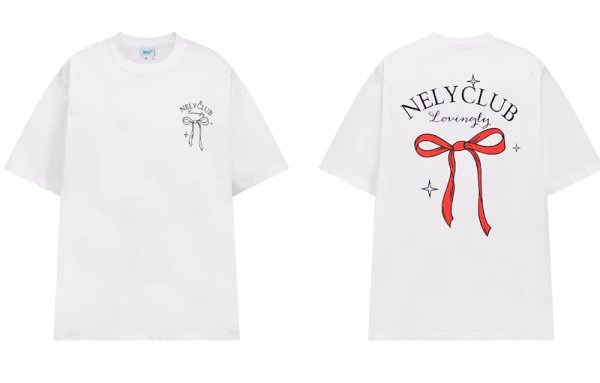 画像1: unisex ribbon Print Short Sleeve T-Shirt  　リボンプリント半袖ラウンドネック Tシャツ ユニセックス 男女兼用 (1)