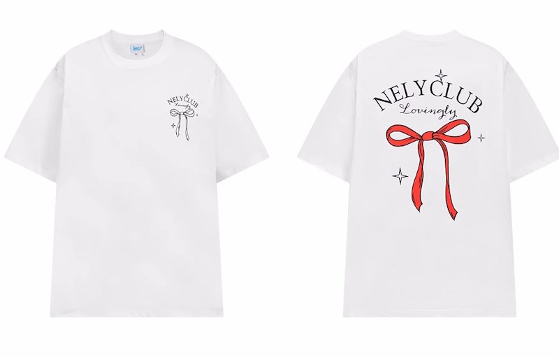 画像1: unisex ribbon Print Short Sleeve T-Shirt  　リボンプリント半袖ラウンドネック Tシャツ ユニセックス 男女兼用 (1)