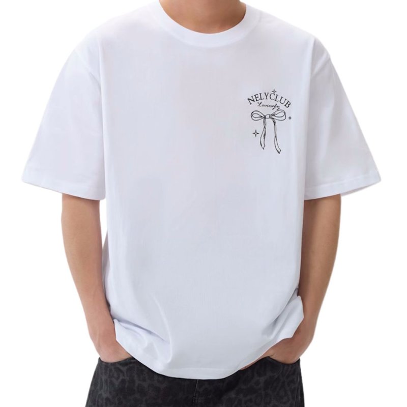 画像9: unisex ribbon Print Short Sleeve T-Shirt  　リボンプリント半袖ラウンドネック Tシャツ ユニセックス 男女兼用 (9)