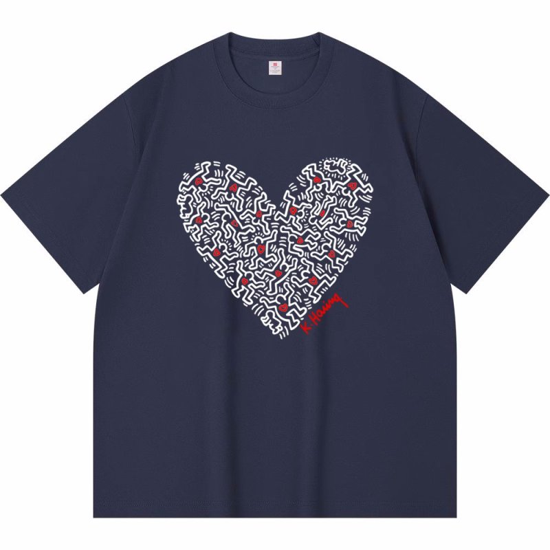 画像2: unisex Keith Haring Hart Print Short Sleeve T-Shirt  　Keith Haringキース・ヘリングハートプリント半袖ラウンドネック Tシャツ ユニセックス 男女兼用 (2)