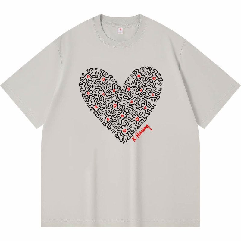 画像3: unisex Keith Haring Hart Print Short Sleeve T-Shirt  　Keith Haringキース・ヘリングハートプリント半袖ラウンドネック Tシャツ ユニセックス 男女兼用 (3)