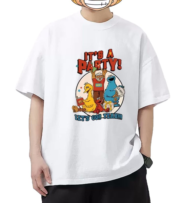 画像8: unisex sesame street IT'S A PARTY!Print Short Sleeve T-Shirt   セサミストリート IT'S A PARTY!プリント半袖ラウンドネック Tシャツ ユニセックス 男女兼用 (8)