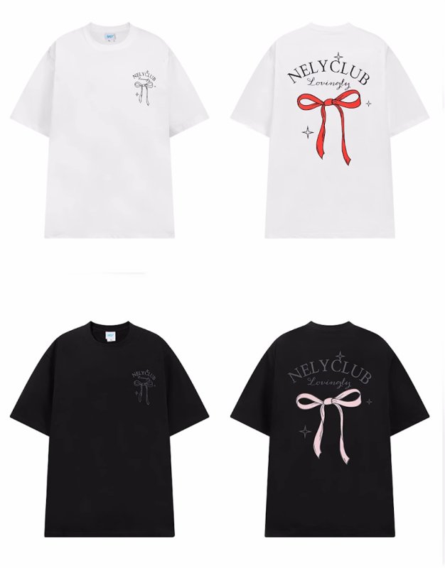 画像6: unisex ribbon Print Short Sleeve T-Shirt  　リボンプリント半袖ラウンドネック Tシャツ ユニセックス 男女兼用 (6)