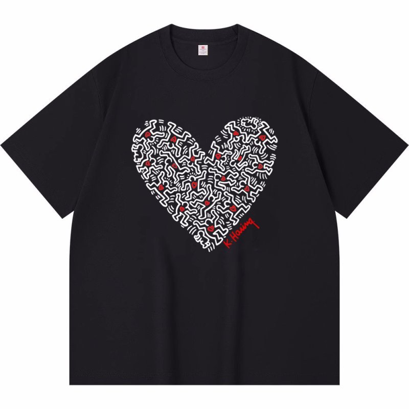 画像4: unisex Keith Haring Hart Print Short Sleeve T-Shirt  　Keith Haringキース・ヘリングハートプリント半袖ラウンドネック Tシャツ ユニセックス 男女兼用 (4)